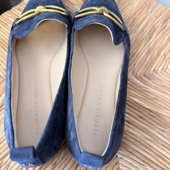 Veronica Beard Suede Horsebit Loafers Navy Blue Pointed Toe Womens 8M - Picture 4 of 5